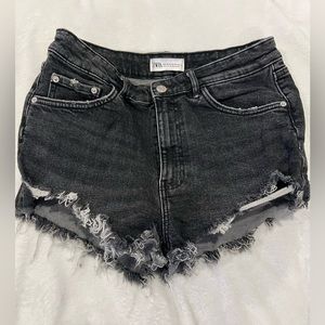 Zara mid waist jean shorts black